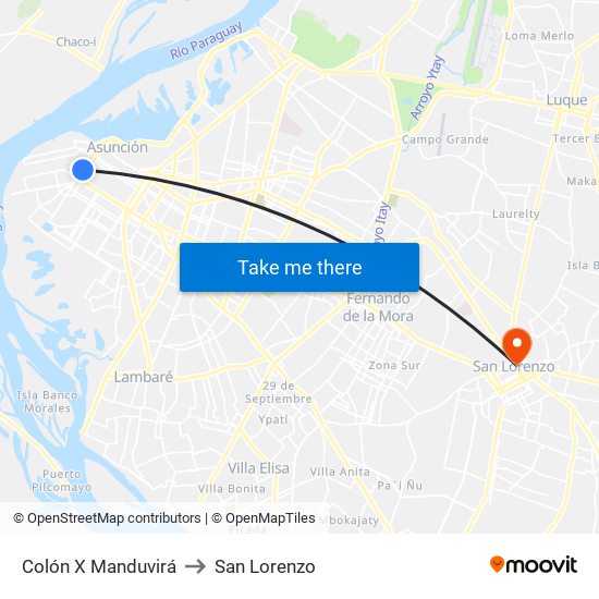 Colón X Manduvirá to San Lorenzo map