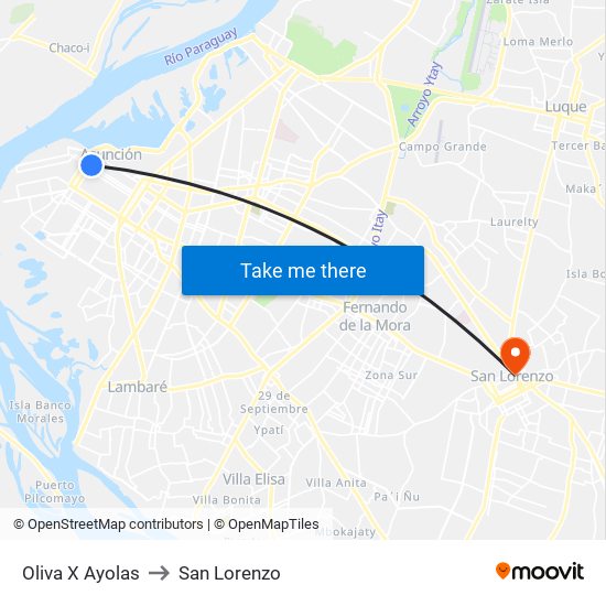 Oliva X Ayolas to San Lorenzo map