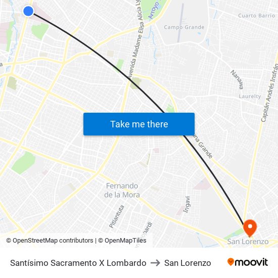 Santísimo Sacramento X Lombardo to San Lorenzo map