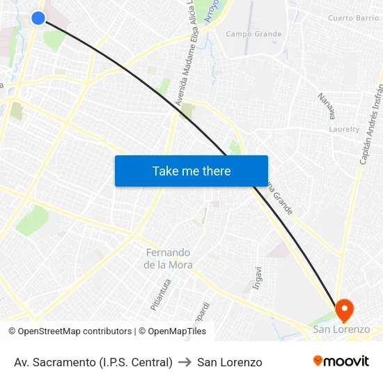 Av. Sacramento (I.P.S. Central) to San Lorenzo map