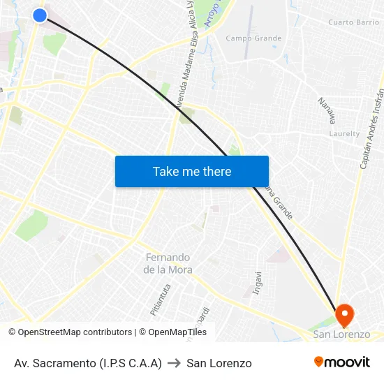 Av. Sacramento (I.P.S C.A.A) to San Lorenzo map