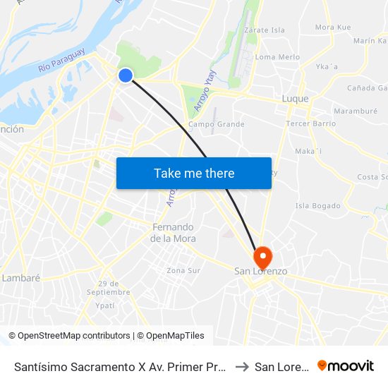 Santísimo Sacramento X Av. Primer Presidente to San Lorenzo map
