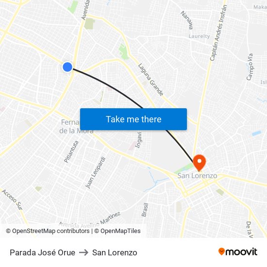 Parada José Orue to San Lorenzo map