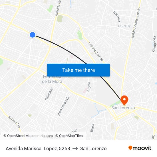 Avenida Mariscal López, 5258 to San Lorenzo map