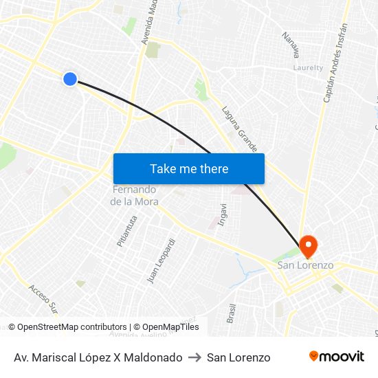 Av. Mariscal López X Maldonado to San Lorenzo map