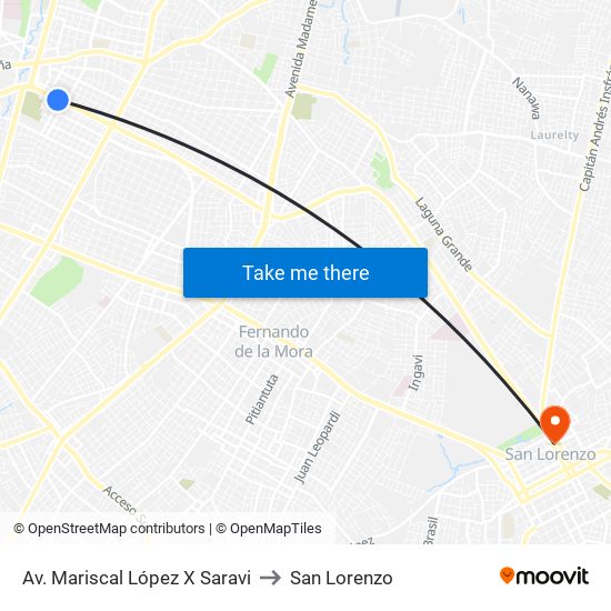 Av. Mariscal López X Saravi to San Lorenzo map