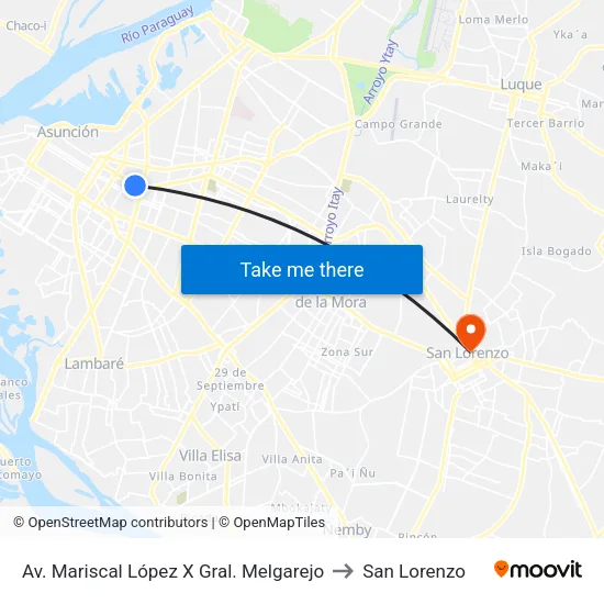 Av. Mariscal López X Gral. Melgarejo to San Lorenzo map
