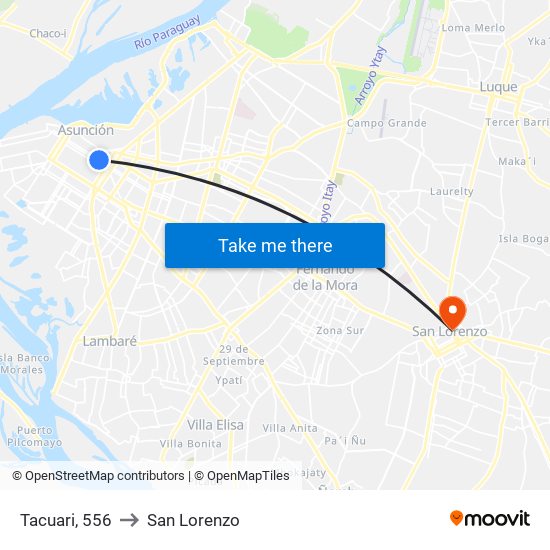 Tacuari, 556 to San Lorenzo map