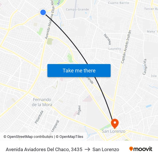 Avenida Aviadores Del Chaco, 3435 to San Lorenzo map
