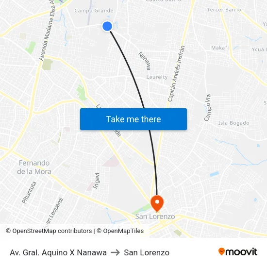 Av. Gral. Aquino X Nanawa to San Lorenzo map