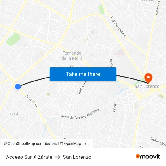 Acceso Sur X Zárate to San Lorenzo map