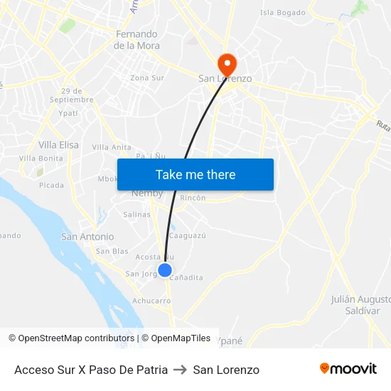 Acceso Sur X Paso De Patria to San Lorenzo map