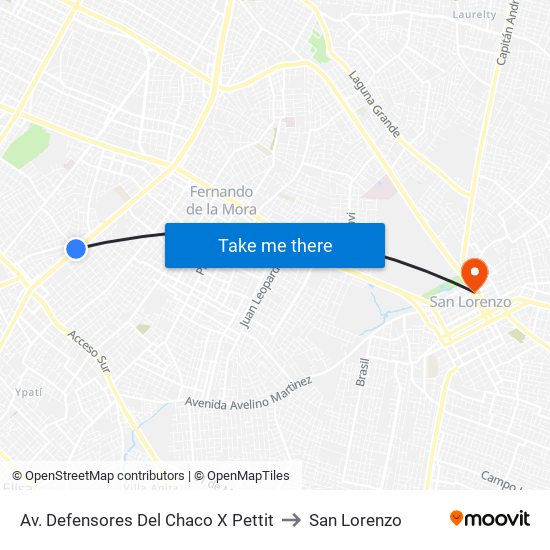 Av. Defensores Del Chaco X Pettit to San Lorenzo map
