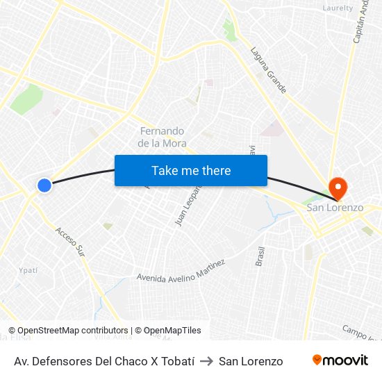 Av. Defensores Del Chaco X Tobatí to San Lorenzo map