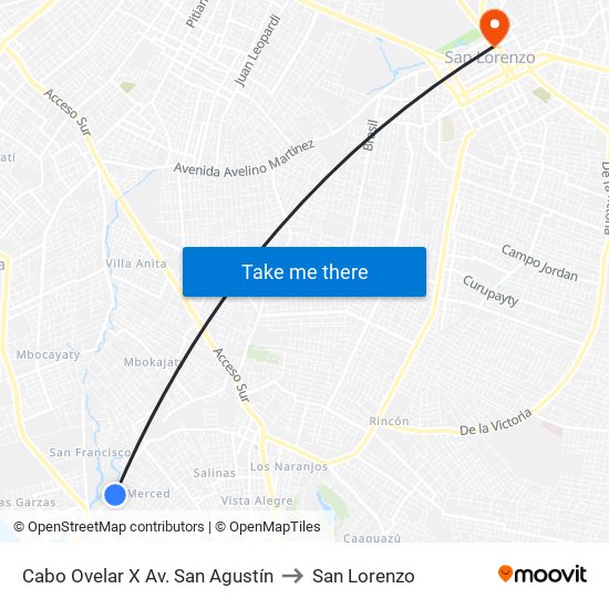 Cabo Ovelar X Av. San Agustín to San Lorenzo map