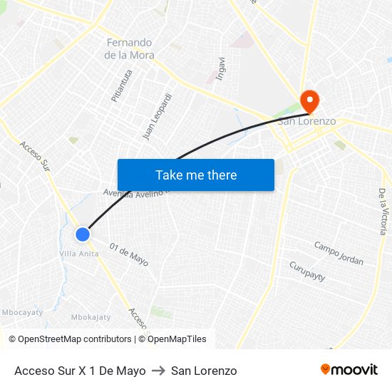 Acceso Sur X 1 De Mayo to San Lorenzo map