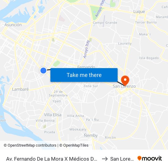 Av. Fernando De La Mora X Médicos Del Chaco to San Lorenzo map