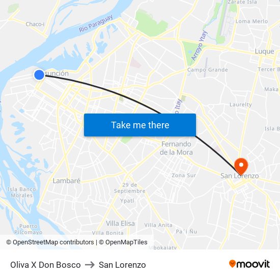 Oliva X Don Bosco to San Lorenzo map