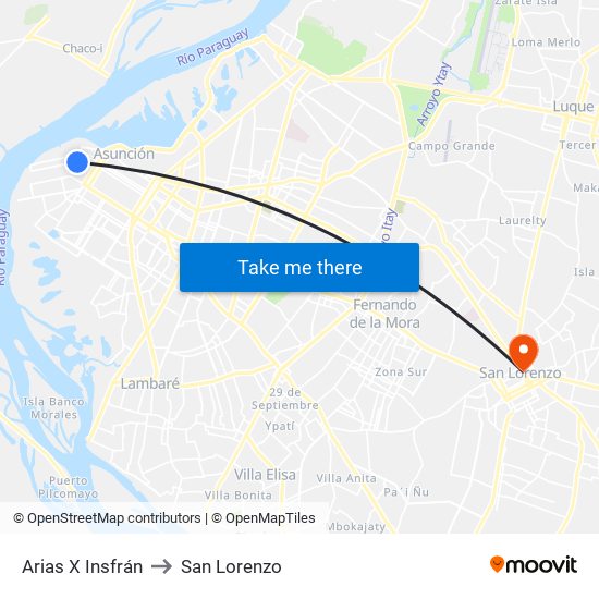 Arias X Insfrán to San Lorenzo map