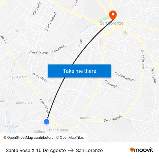 Santa Rosa X 10 De Agosto to San Lorenzo map