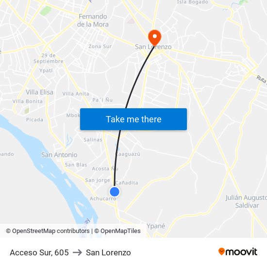 Acceso Sur, 605 to San Lorenzo map