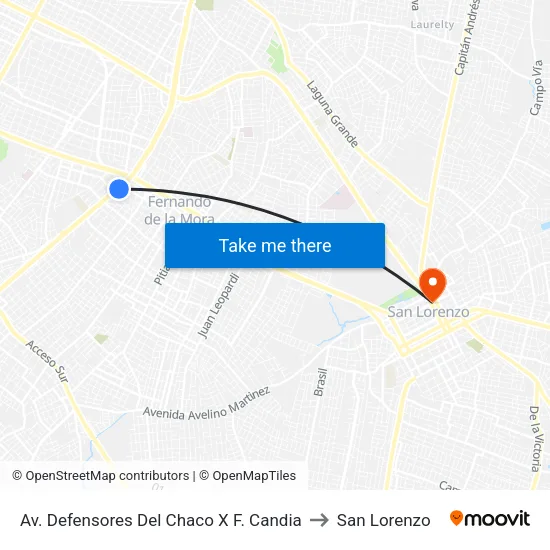 Av. Defensores Del Chaco X F. Candia to San Lorenzo map