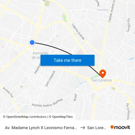 Av. Madame Lynch X Leonismo Fernandino to San Lorenzo map