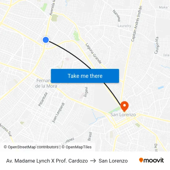Av. Madame Lynch X Prof. Cardozo to San Lorenzo map