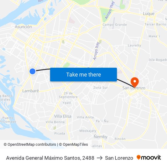 Avenida General Máximo Santos, 2488 to San Lorenzo map