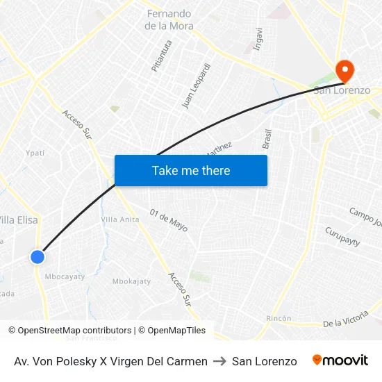 Av. Von Polesky X Virgen Del Carmen to San Lorenzo map