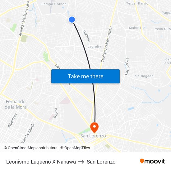 Leonismo Luqueño X Nanawa to San Lorenzo map