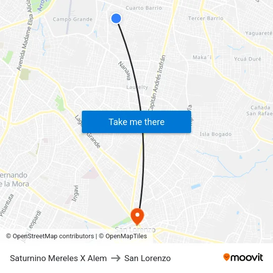 Saturnino Mereles X Alem to San Lorenzo map