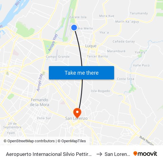 Aeropuerto Internacional Silvio Pettirossi to San Lorenzo map