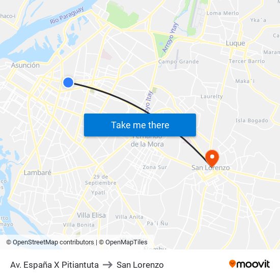 Av. España X Pitiantuta to San Lorenzo map