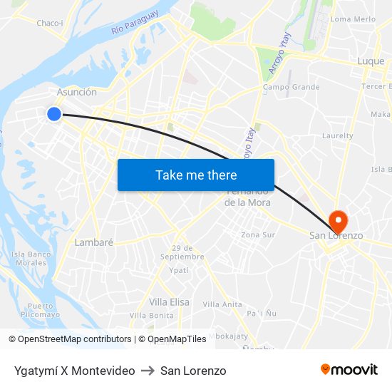 Ygatymí X Montevideo to San Lorenzo map