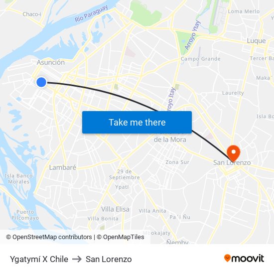 Ygatymí X Chile to San Lorenzo map