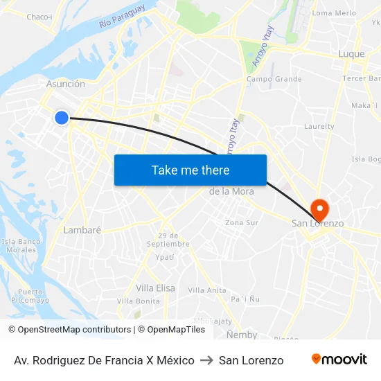 Av. Rodriguez De Francia X México to San Lorenzo map