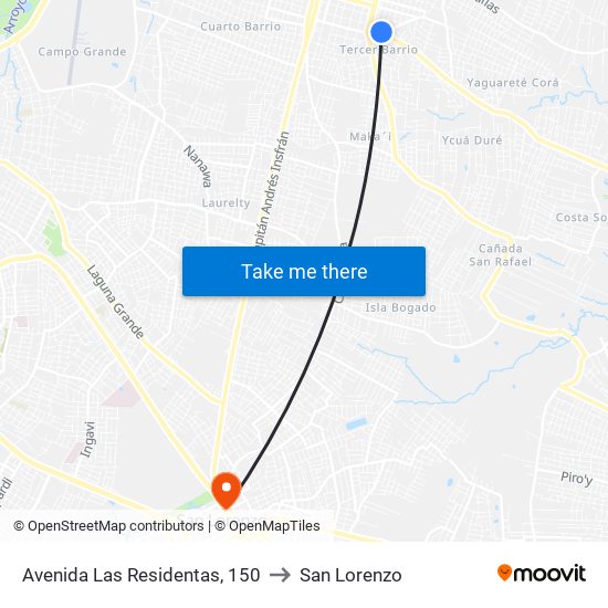 Avenida Las Residentas, 150 to San Lorenzo map