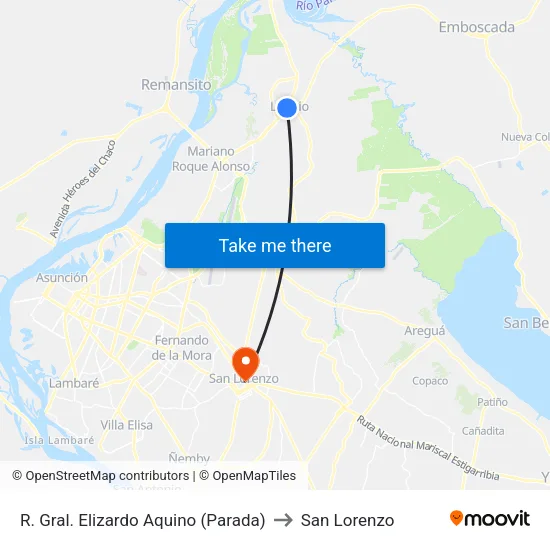 R. Gral. Elizardo Aquino (Parada) to San Lorenzo map