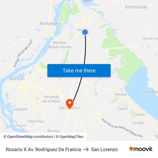 Rosario X Av. Rodríguez De Francia to San Lorenzo map