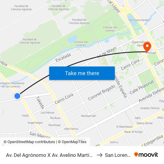 Av. Del Agrónomo X Av. Avelino Martínez to San Lorenzo map