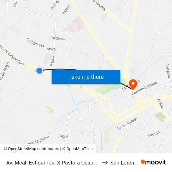 Av. Mcal. Estigarribia X Pastora Cespedes to San Lorenzo map