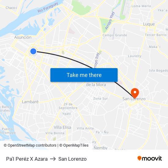 Pa'I Peréz X Azara to San Lorenzo map