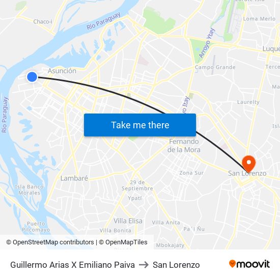 Guillermo Arias X Emiliano Paiva to San Lorenzo map