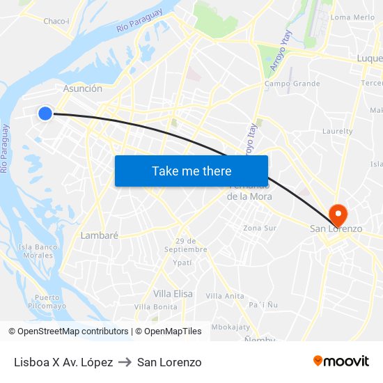 Lisboa X Av. López to San Lorenzo map