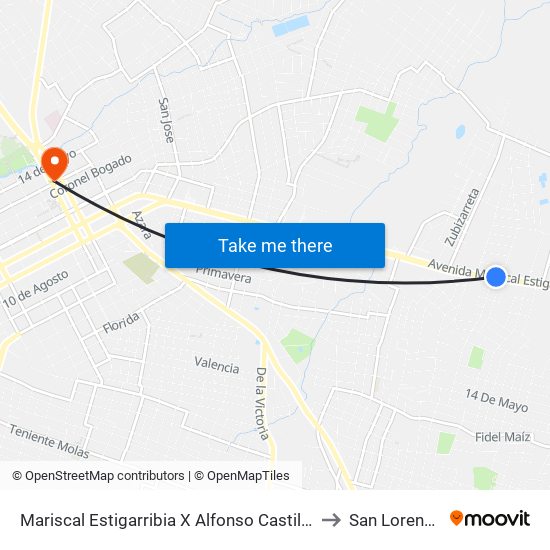 Mariscal Estigarribia X Alfonso Castillo to San Lorenzo map