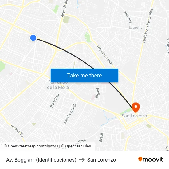Av. Boggiani (Identificaciones) to San Lorenzo map