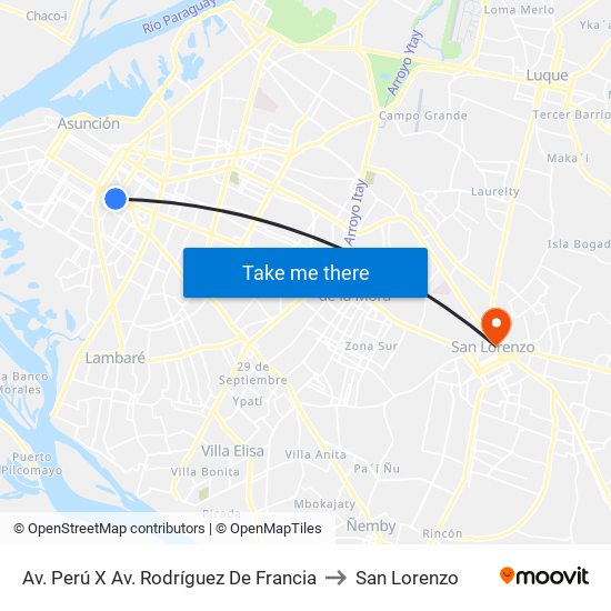 Av. Perú X Av. Rodríguez De Francia to San Lorenzo map