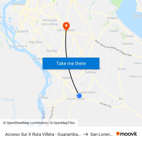 Acceso Sur X Ruta Villeta - Guarambaré to San Lorenzo map
