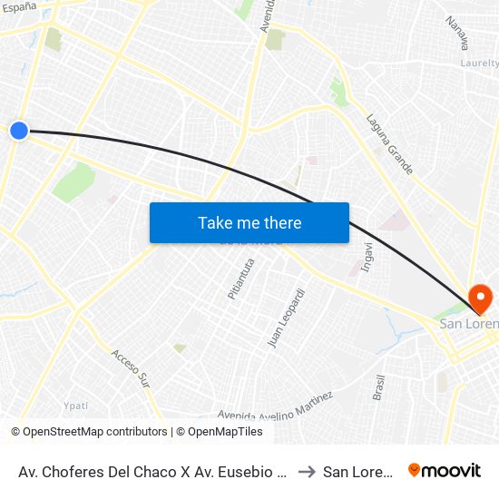 Av. Choferes Del Chaco X Av. Eusebio Ayala to San Lorenzo map